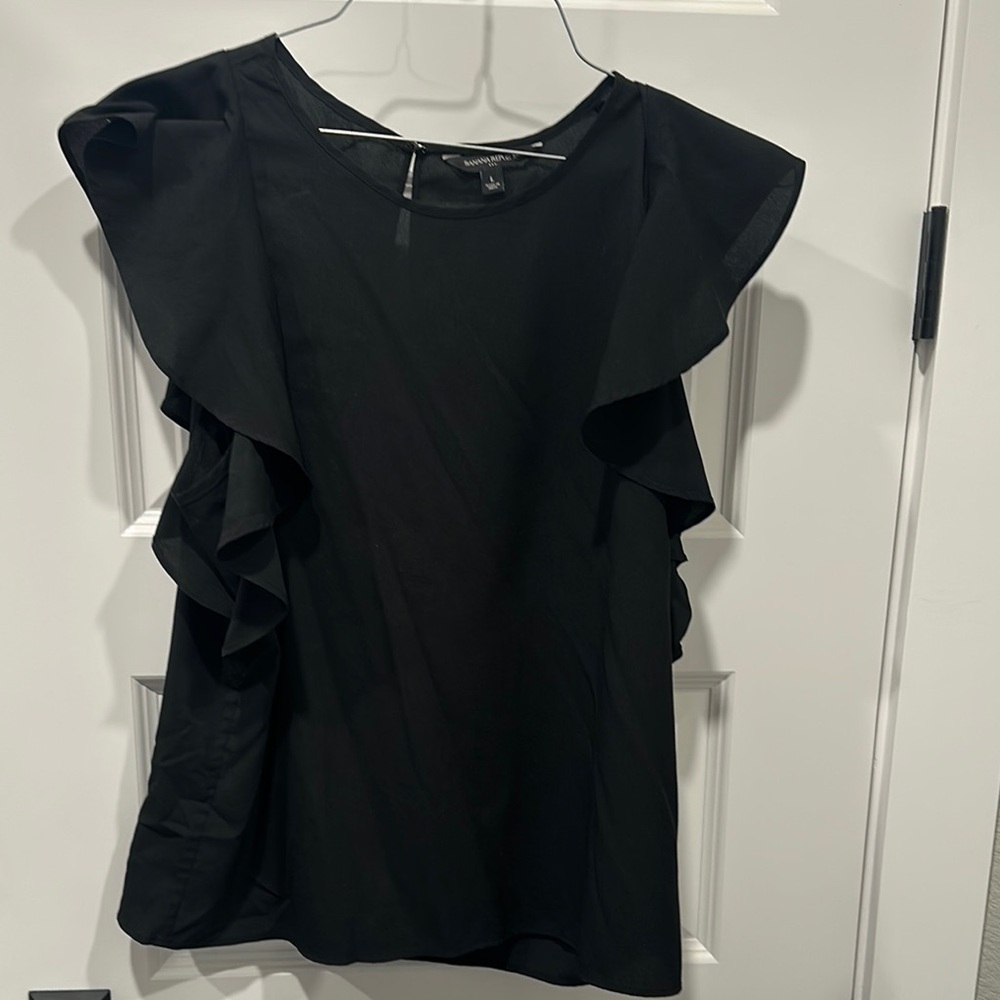 Banana Republic Black Ruffled Flutter Sleeve Blouse